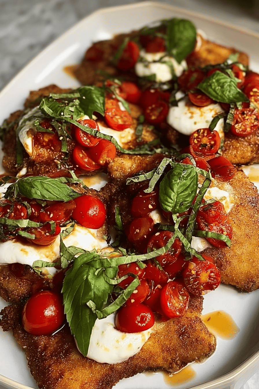 Italian Basil Chicken Cutlets with Tomato and Burrata Topping