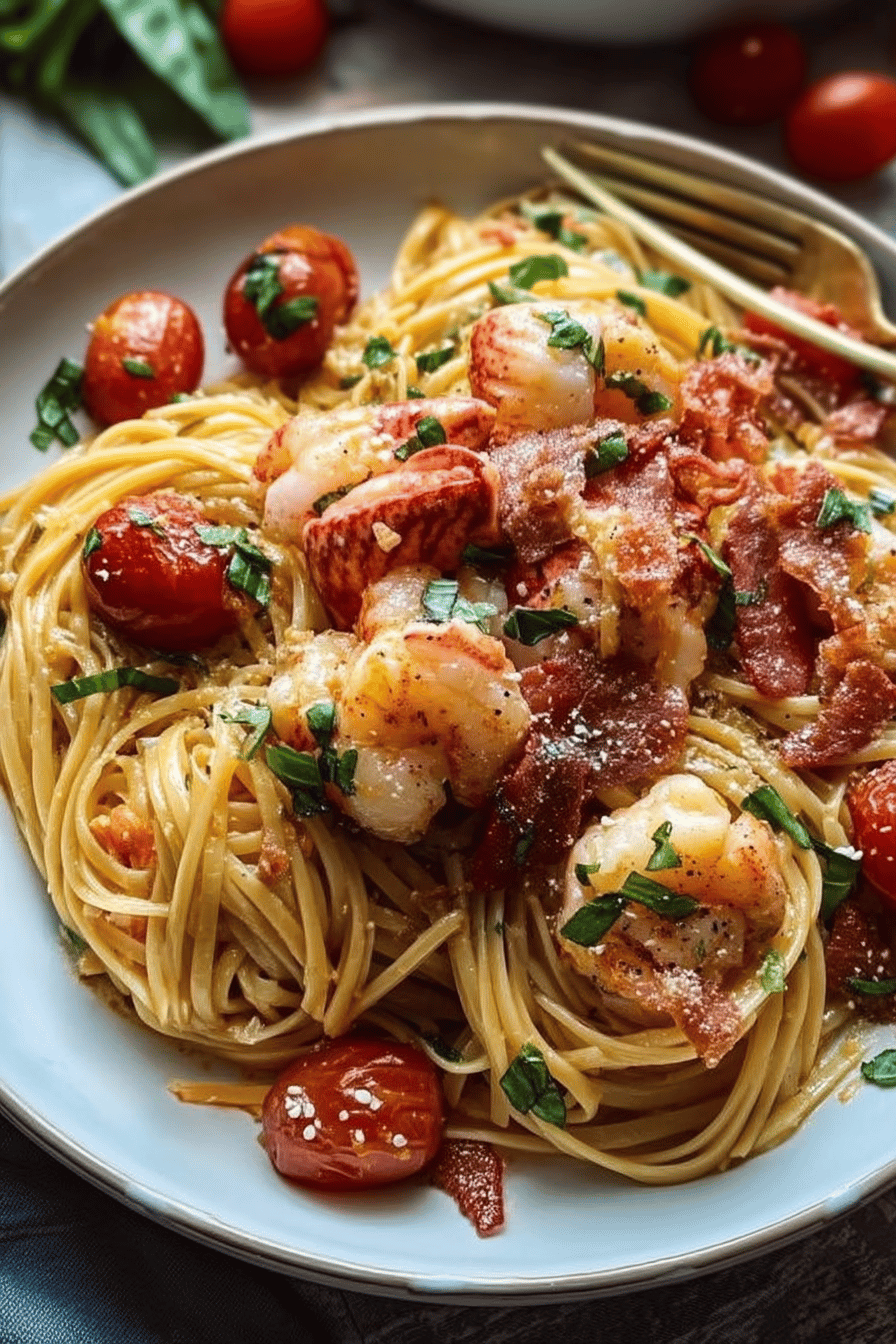 Lobster and Prosciutto Pasta with Tomato Basil Sauce
