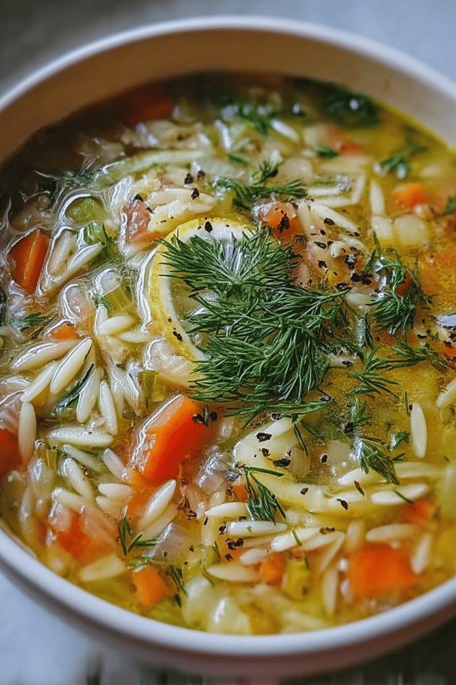 Orzo and Vegetable Soup with Lemon and Dill
