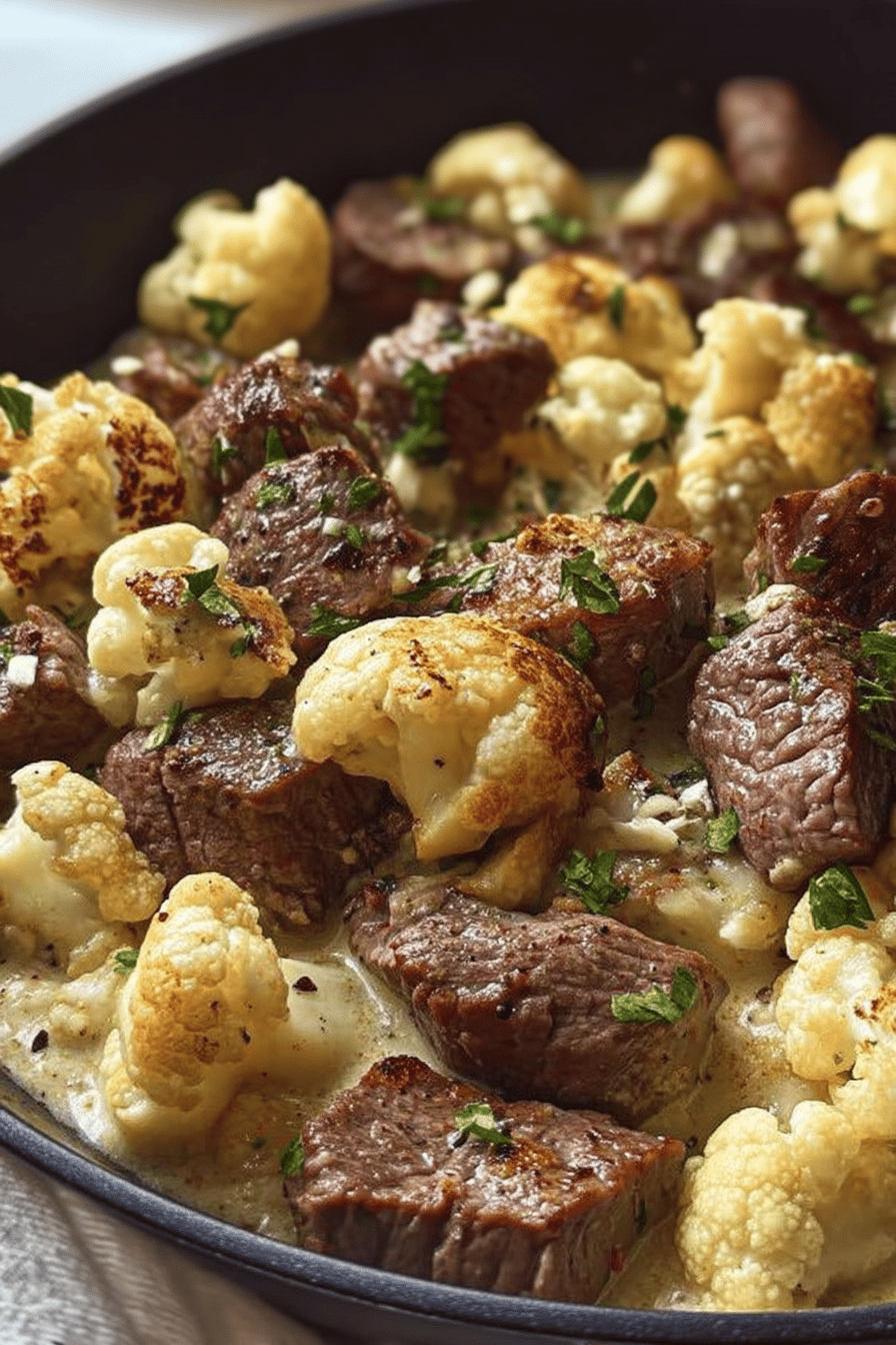 Savory Steak and Cauliflower in Cream Sauce