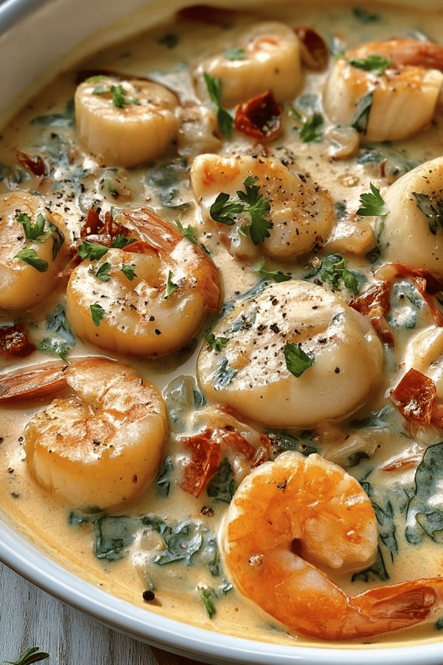 Scallops and Shrimp with Creamy Sun-dried Tomato Sauce