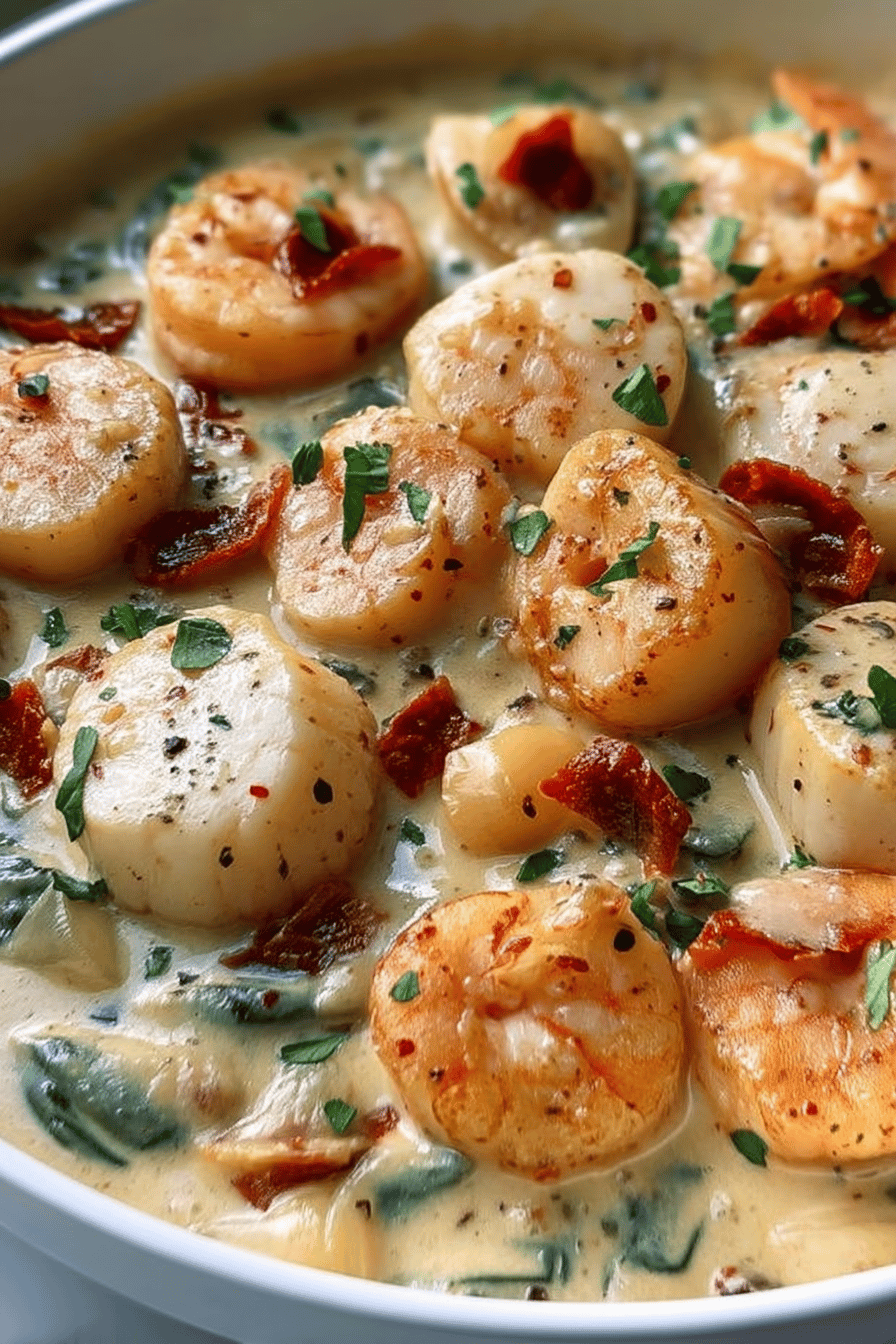 Scallops and Shrimp with Creamy Sun-dried Tomato Sauce