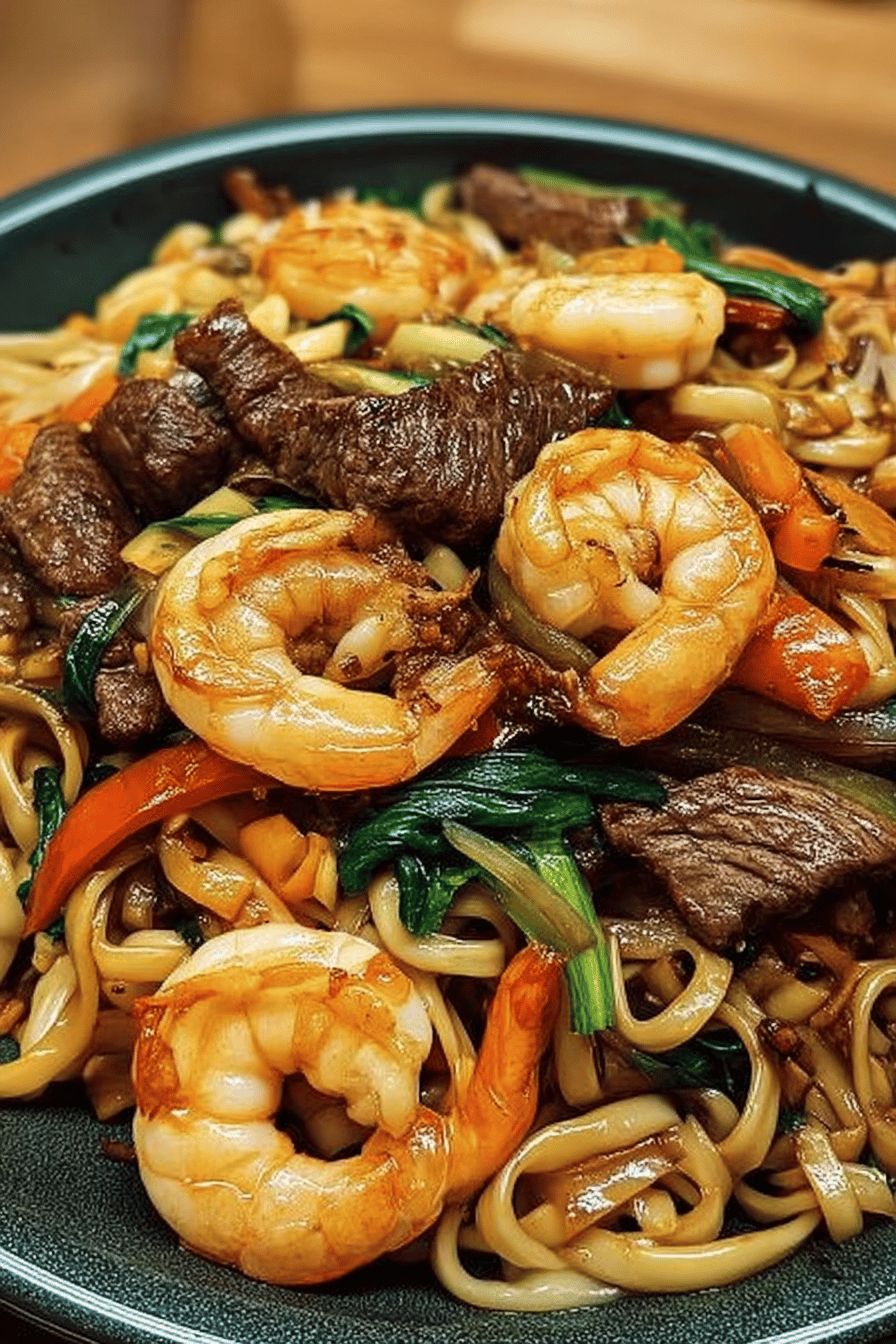 Steak Shrimp Stir-Fried Noodles
