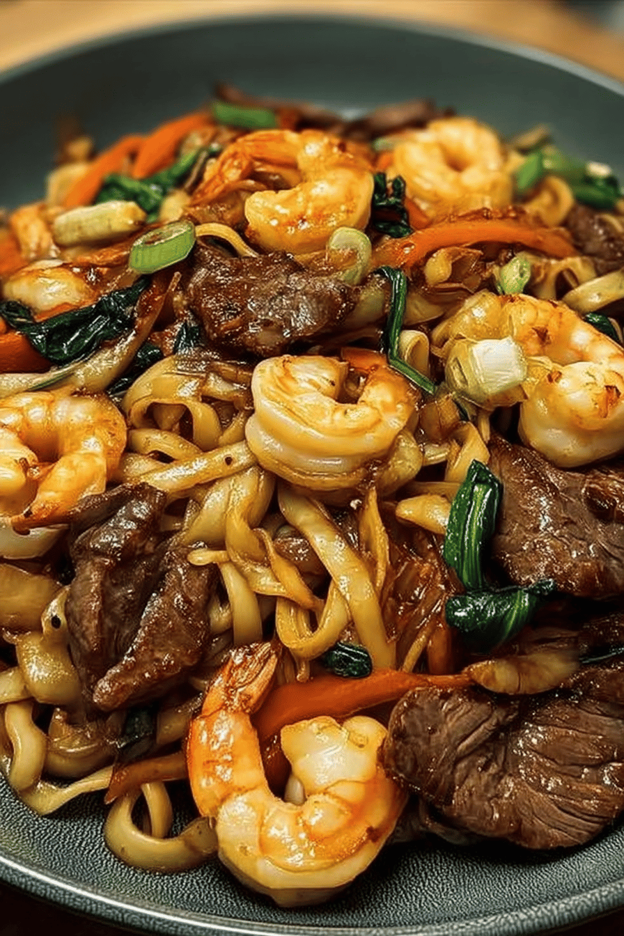 Steak Shrimp Stir-Fried Noodles