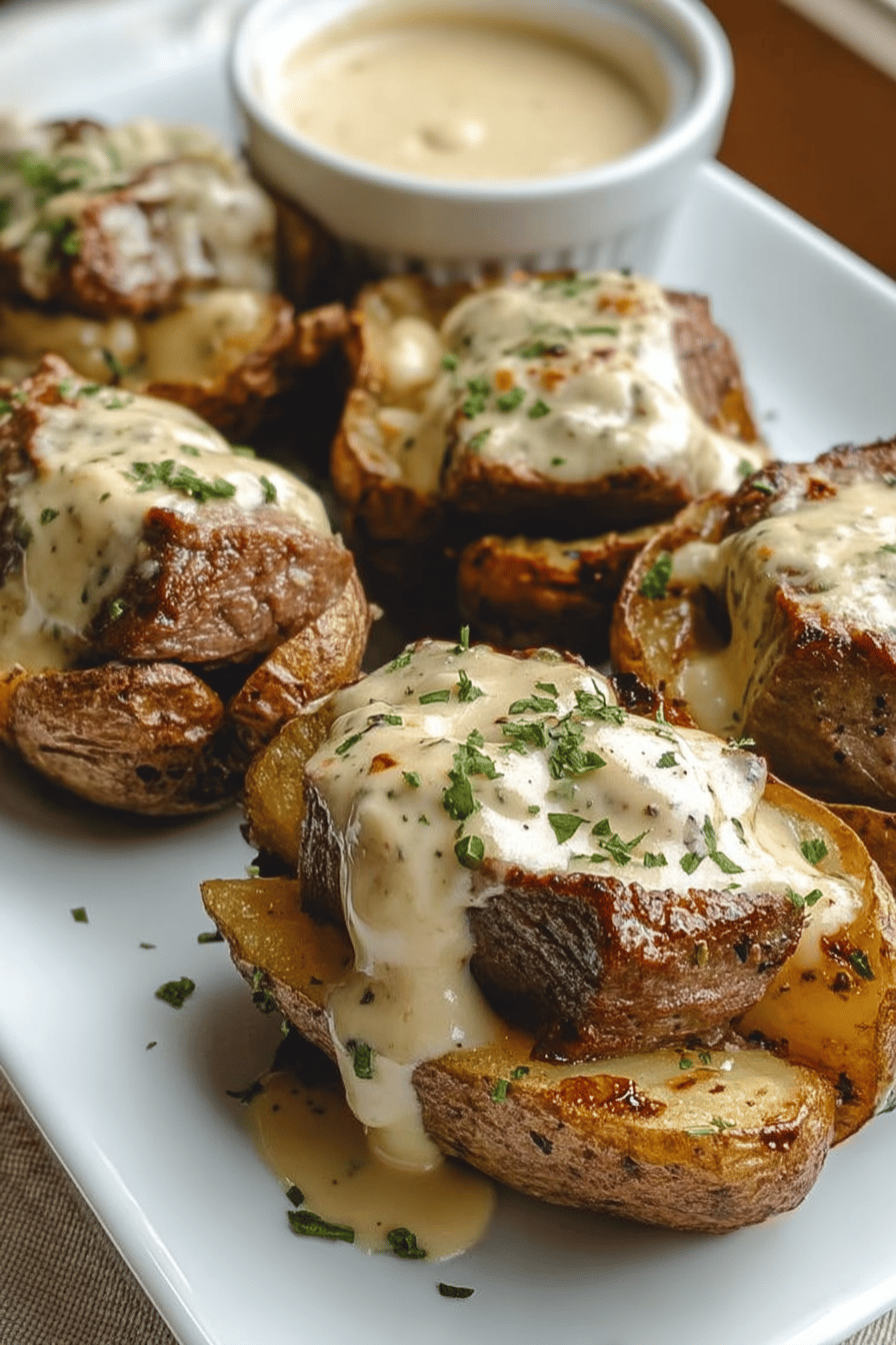 Steak-Stuffed Baked Potatoes with Parmesan Cream Sauce