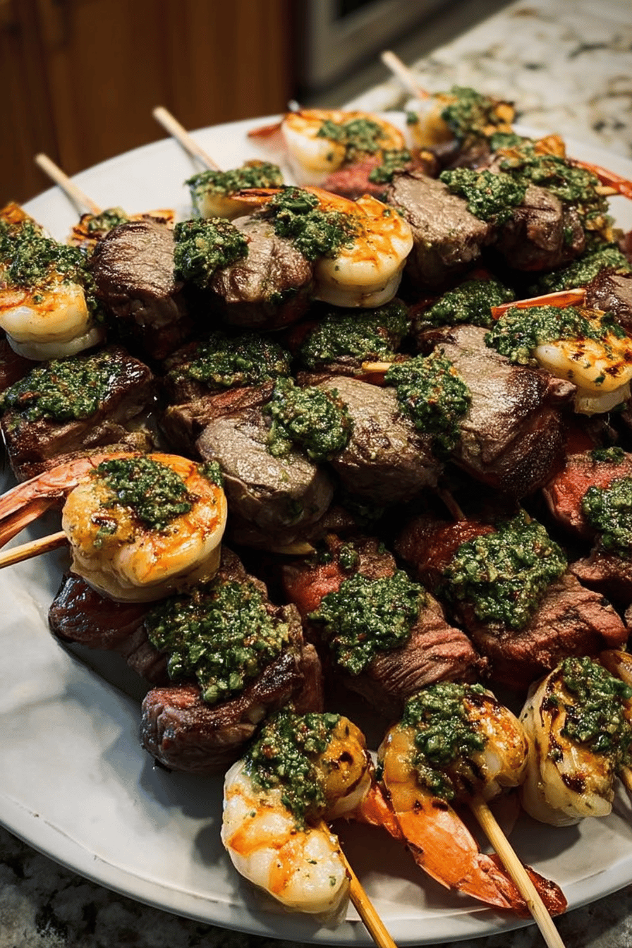 Surf & Turf Skewers with Chimichurri Sauce