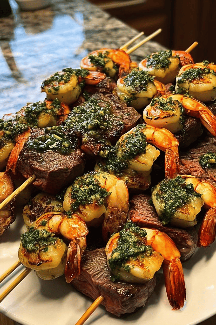 Surf & Turf Skewers with Chimichurri Sauce