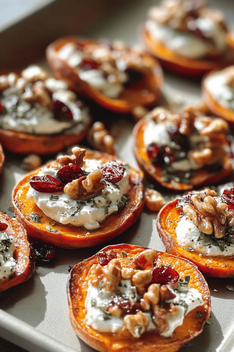 Sweet Potato Rounds with Herbed Ricotta Walnuts Cranberries