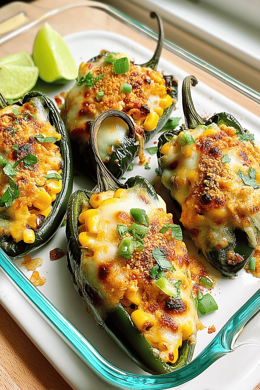 cheesy chicken corn stuffed poblano peppers