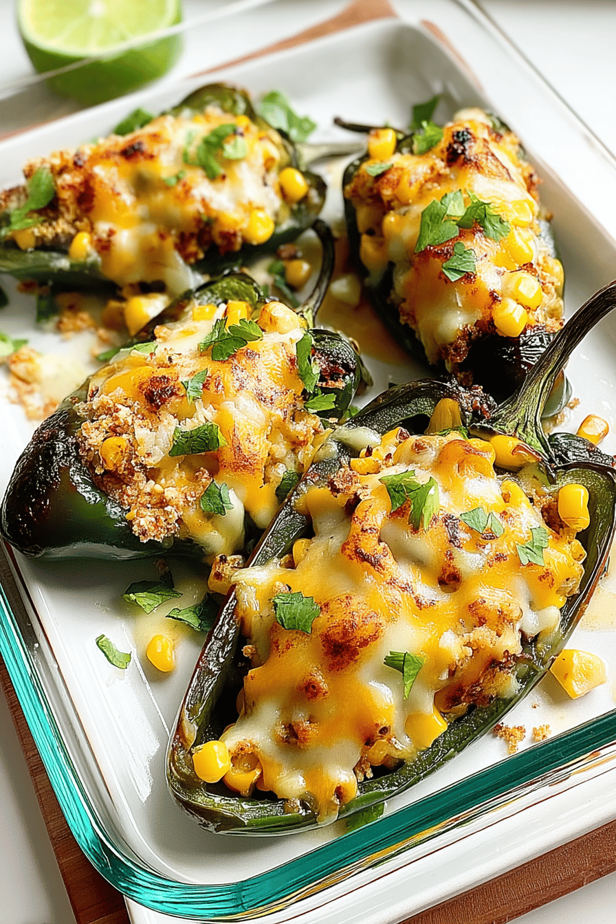 cheesy chicken corn stuffed poblano peppers