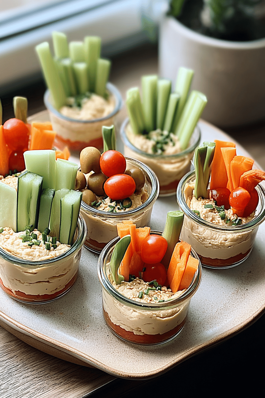 veggie cups with hummus dip
