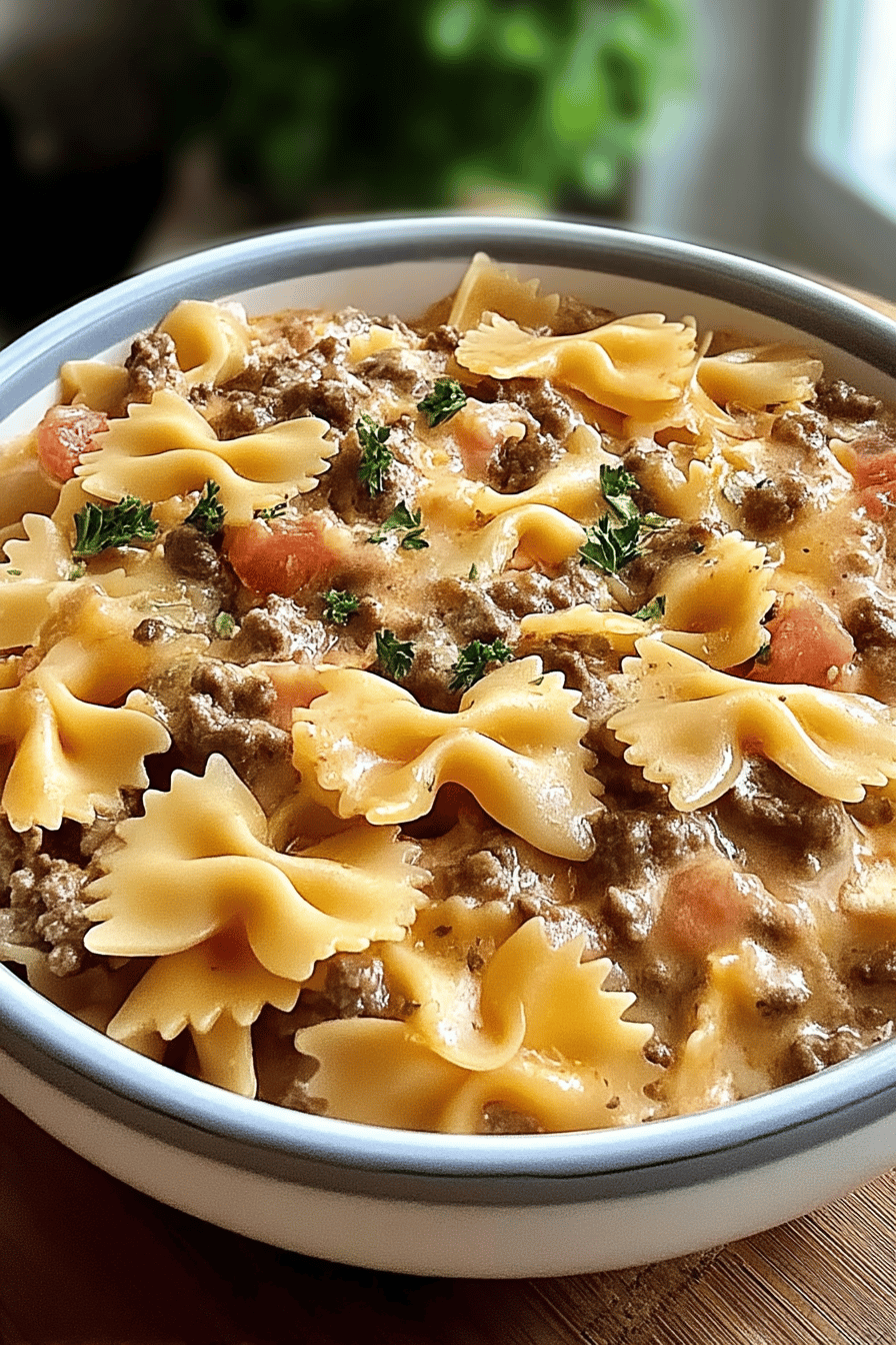 velveeta beef bowtie pasta casserole