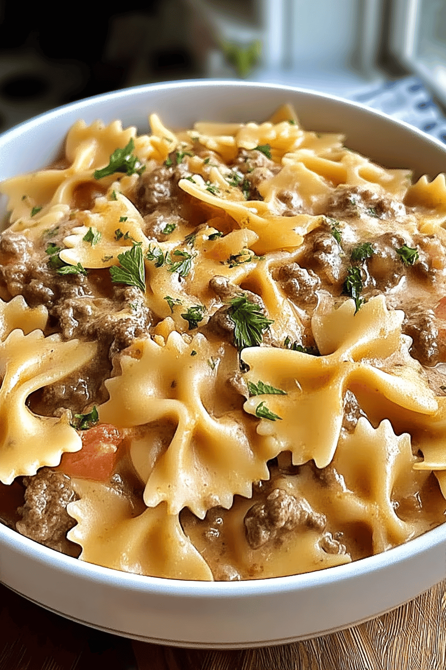 velveeta beef bowtie pasta casserole