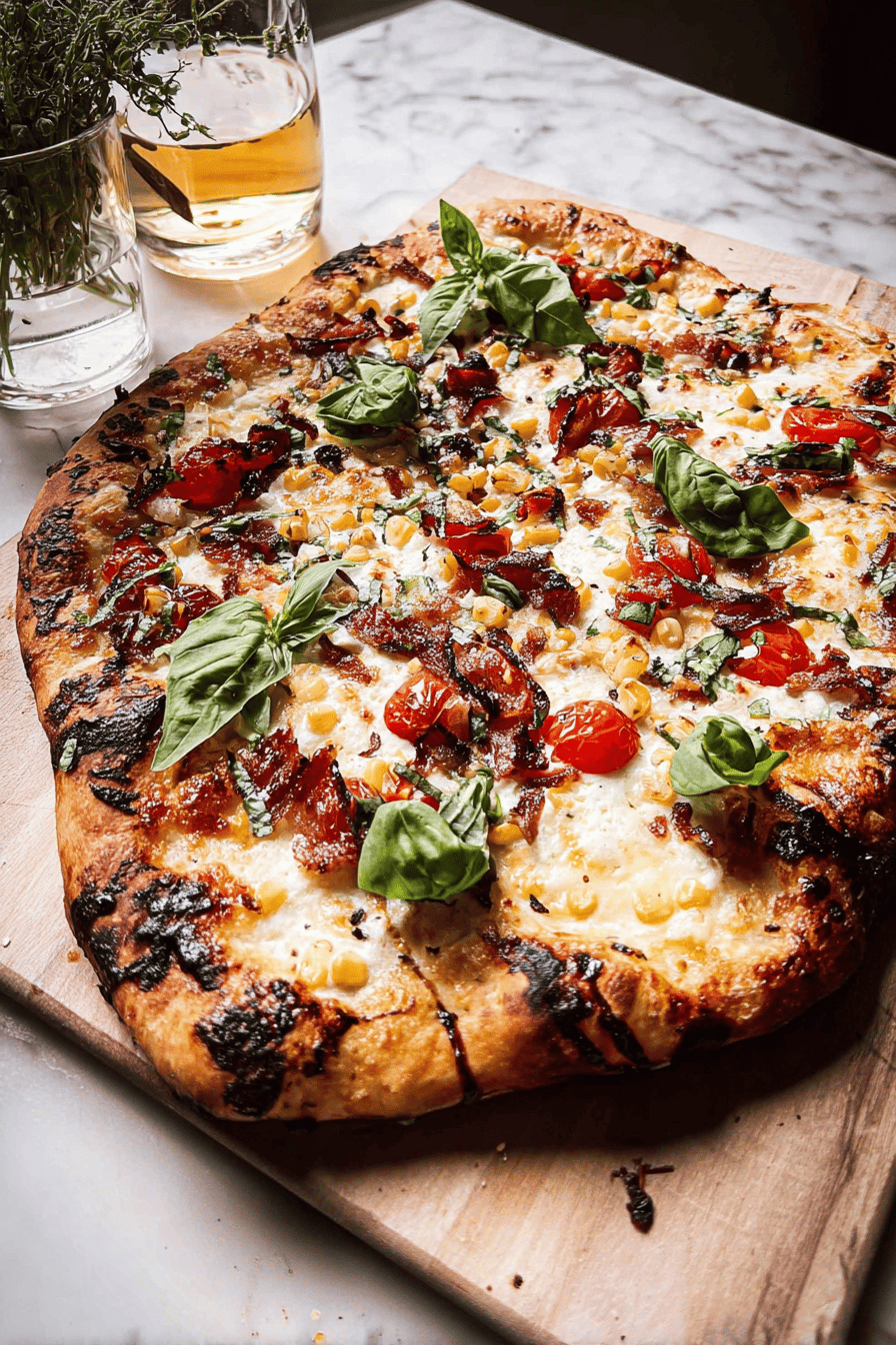 Bacon Goat Cheese Tomato Corn Pizza