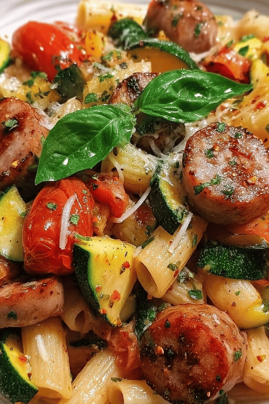Chicken Sausages With Zucchini Tomatoes And Pasta