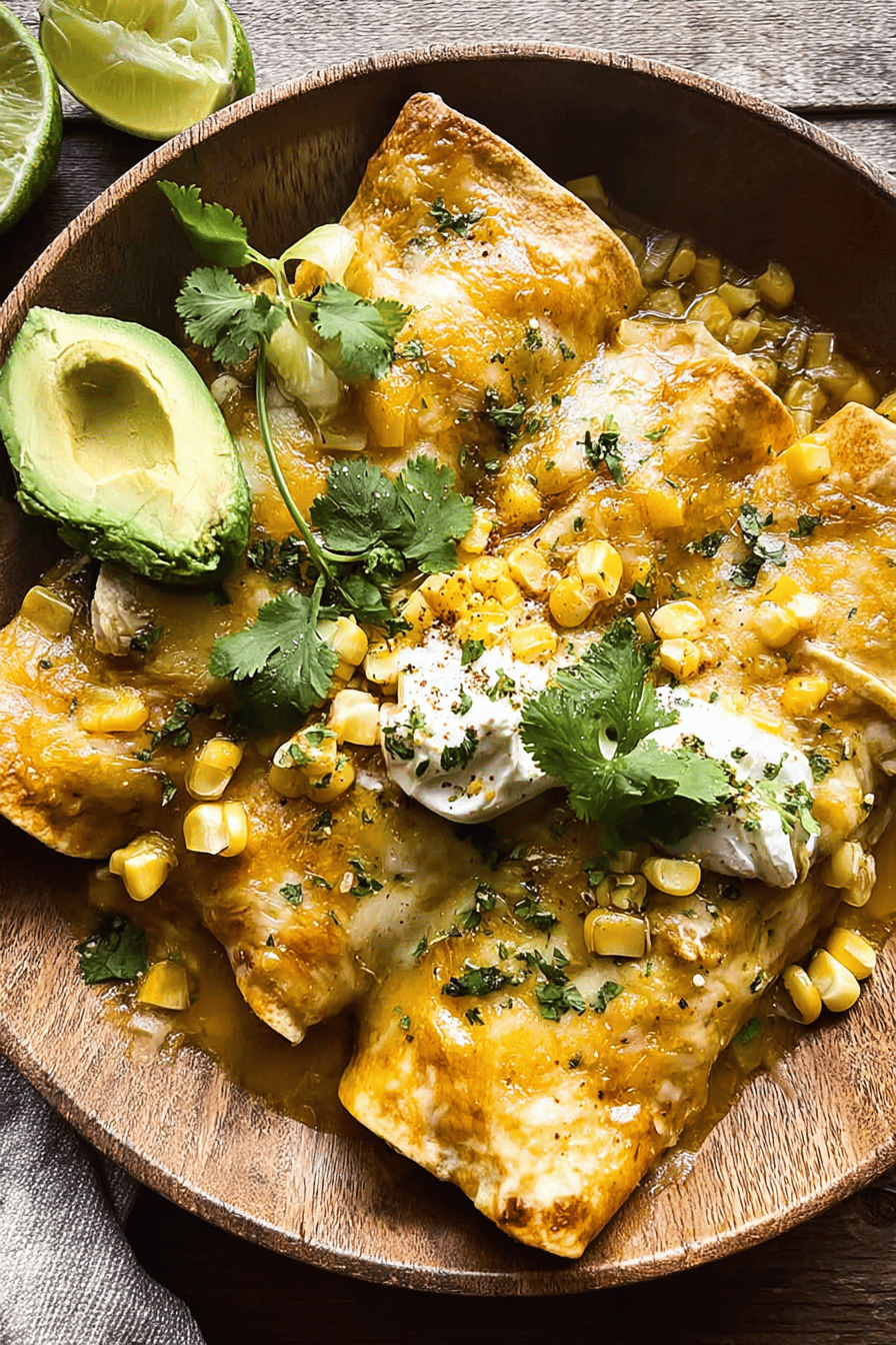 Chipotle Cheddar Corn Chicken Enchiladas
