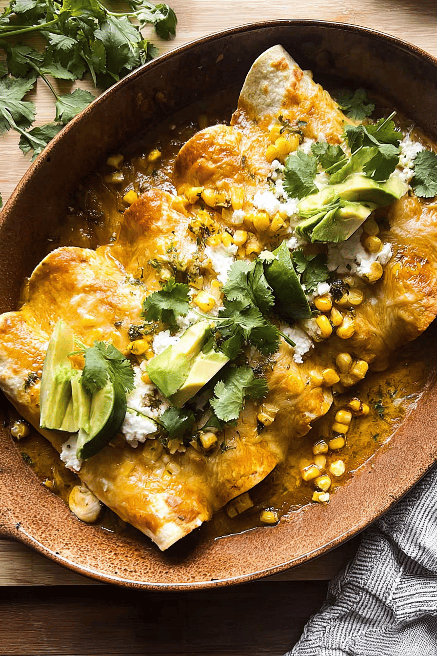 Chipotle Cheddar Corn Chicken Enchiladas