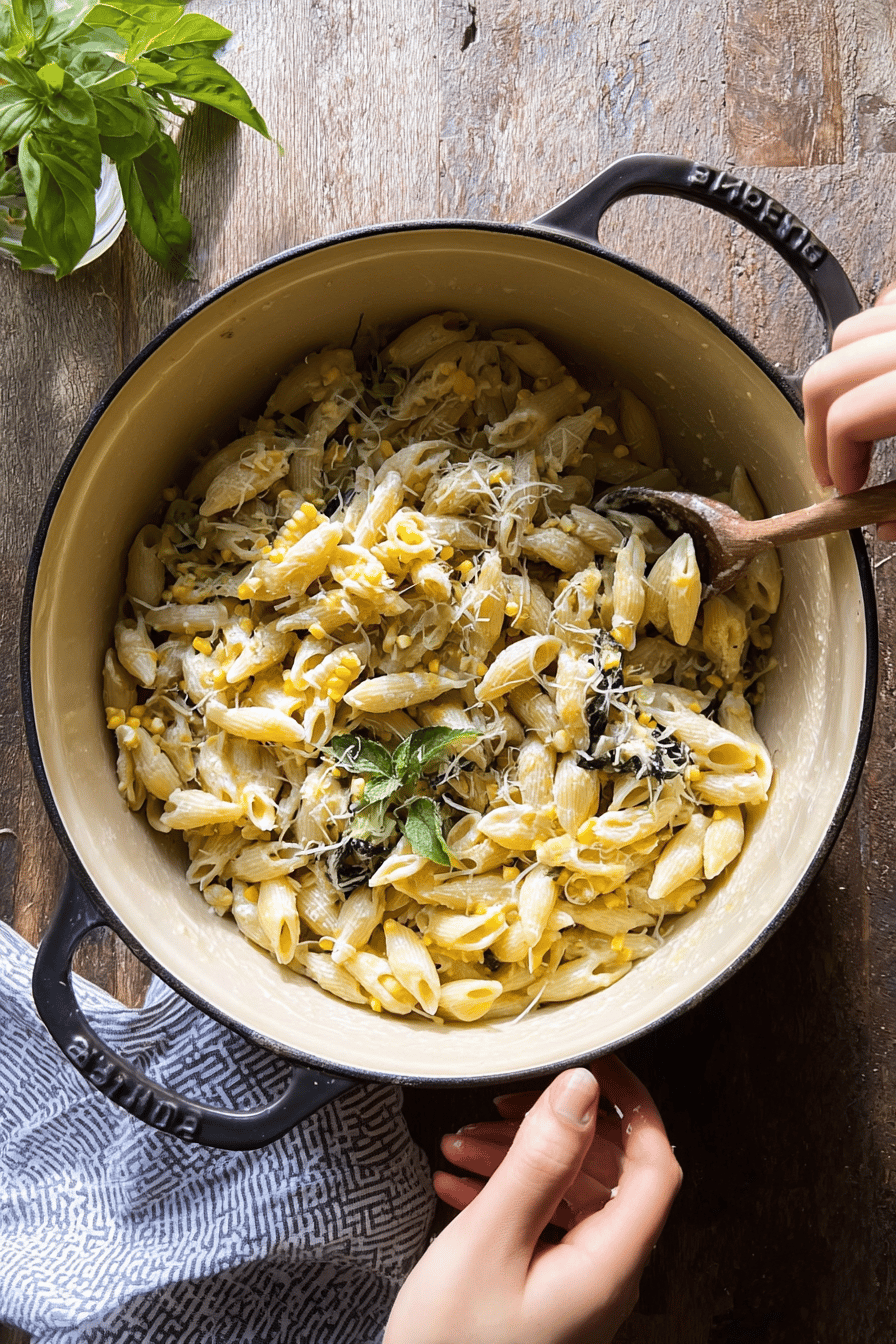 Lemon Basil Corn And Ricotta Pasta