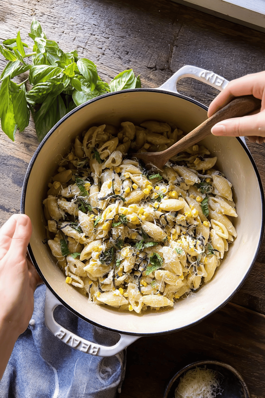 Lemon Basil Corn And Ricotta Pasta