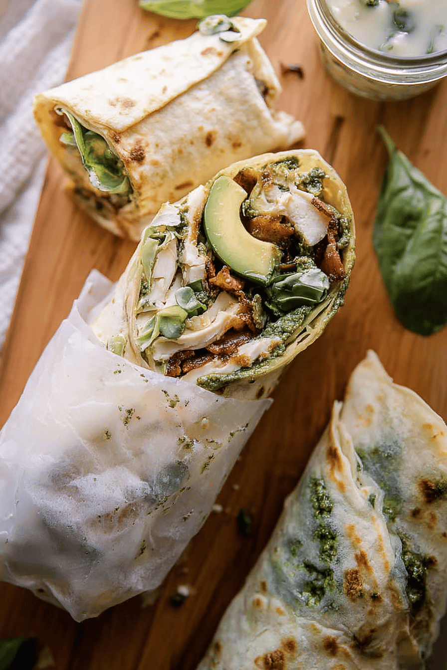 Pesto Chicken And Avocado Bacon Salad Wraps