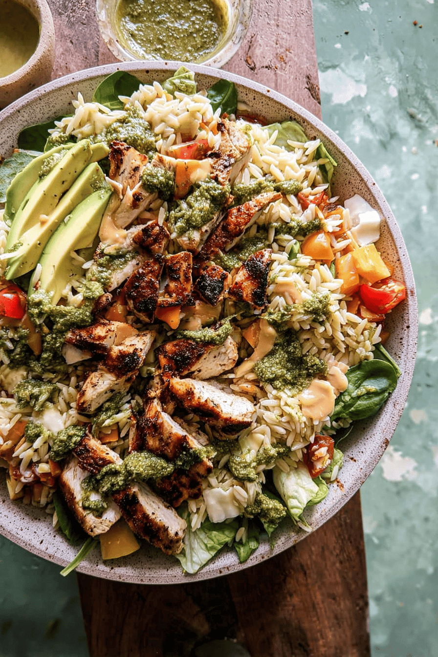 Pesto Chicken Avocado Orzo Salad