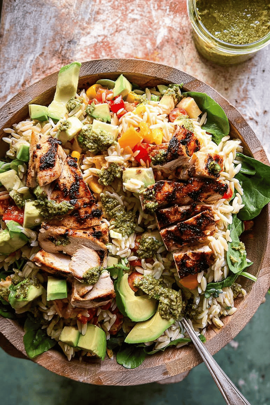 Pesto Chicken Avocado Orzo Salad