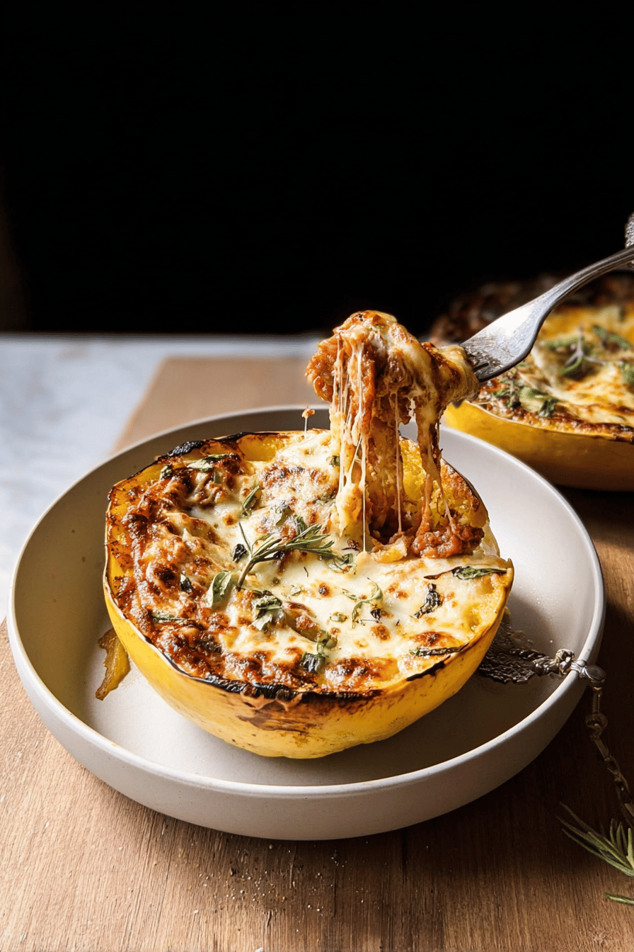 Roasted Garlic Spaghetti Squash Lasagna Boats