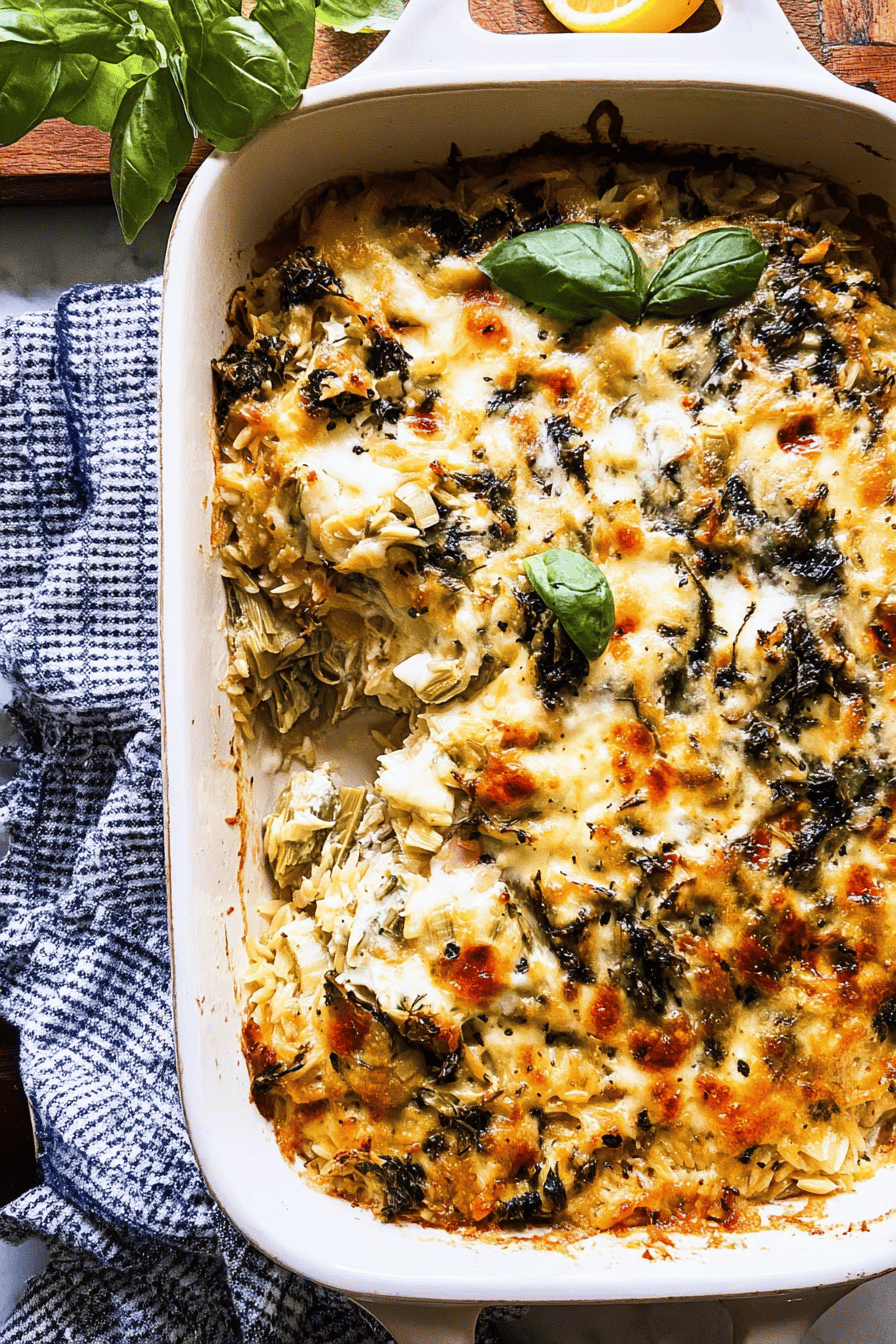 Spinach And Artichoke Orzo Bake