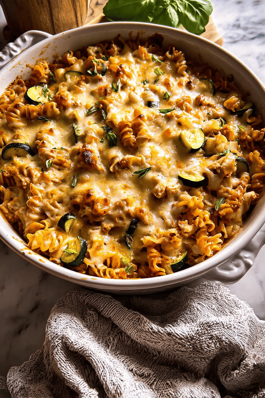 Zucchini Cheddar Chicken Noodle Casserole